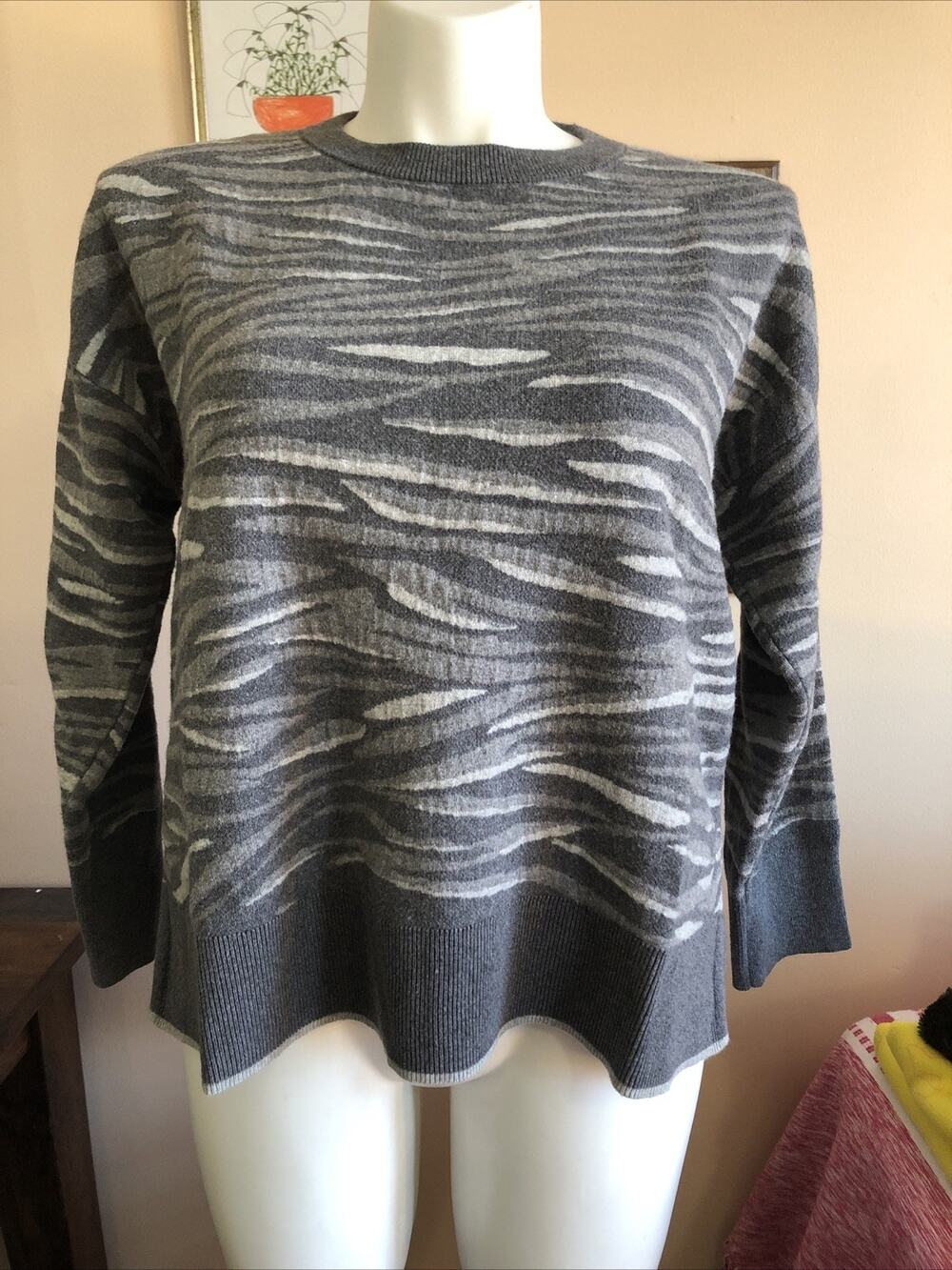 Ost Sweater Gray White Cashmere Blend Camo Crew Neck Long Sleeve XL